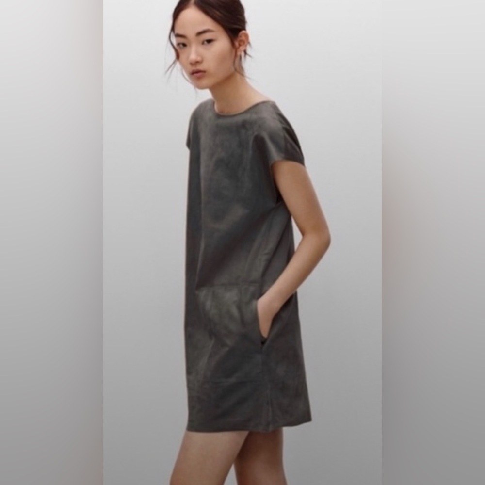 Wilfred Free Nori Faux Suede Gray Taupe Shift Minimalist Quiet Luxury Dress M